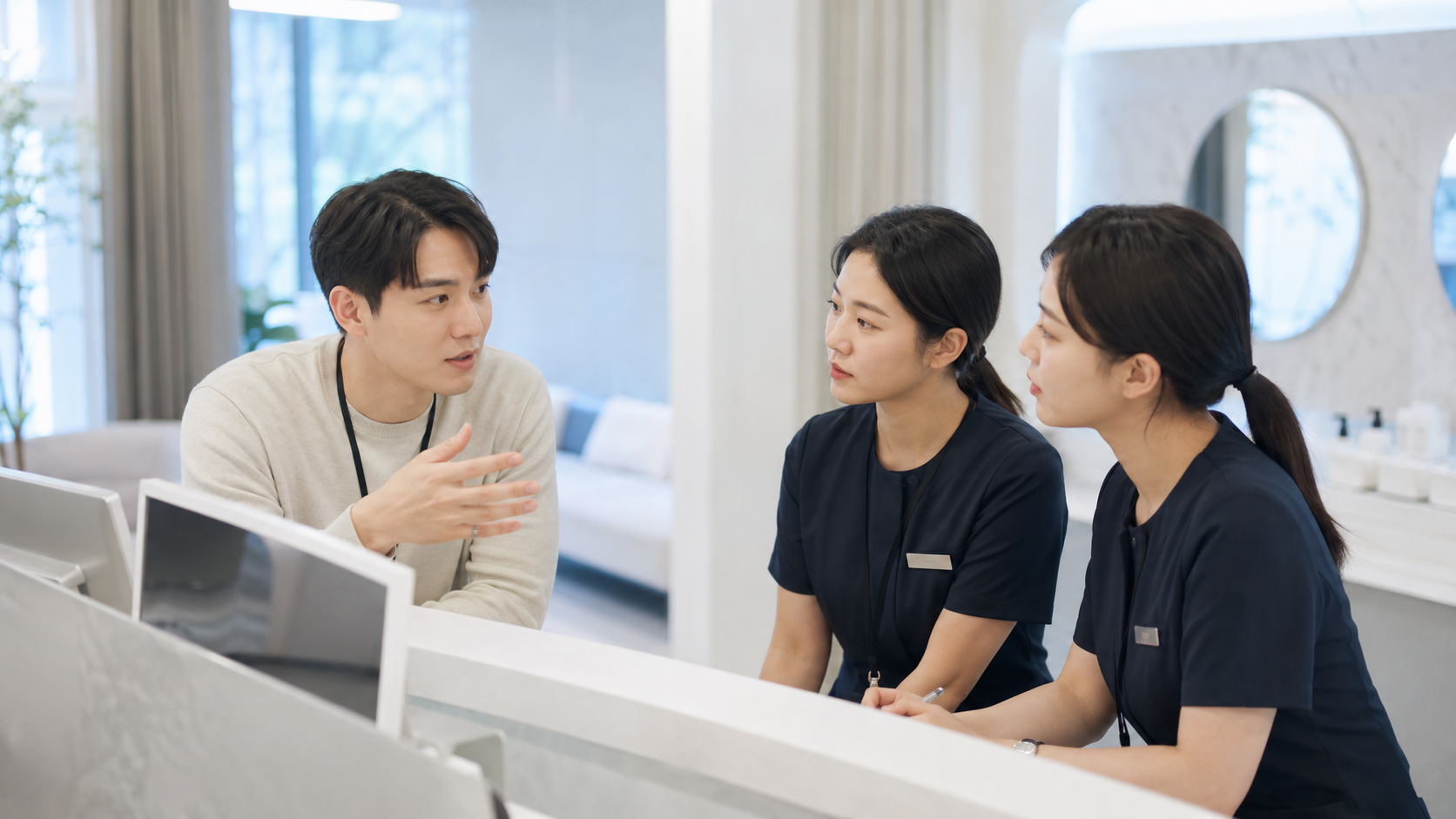 병원 현장에서 직원 온보딩 교육을 진행하는 이미지